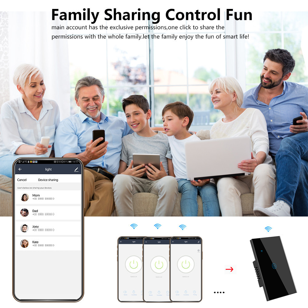 WiFi Smart US Touch Glass Switch Panel 1-4 Gang(RSH-SP001-004-US)